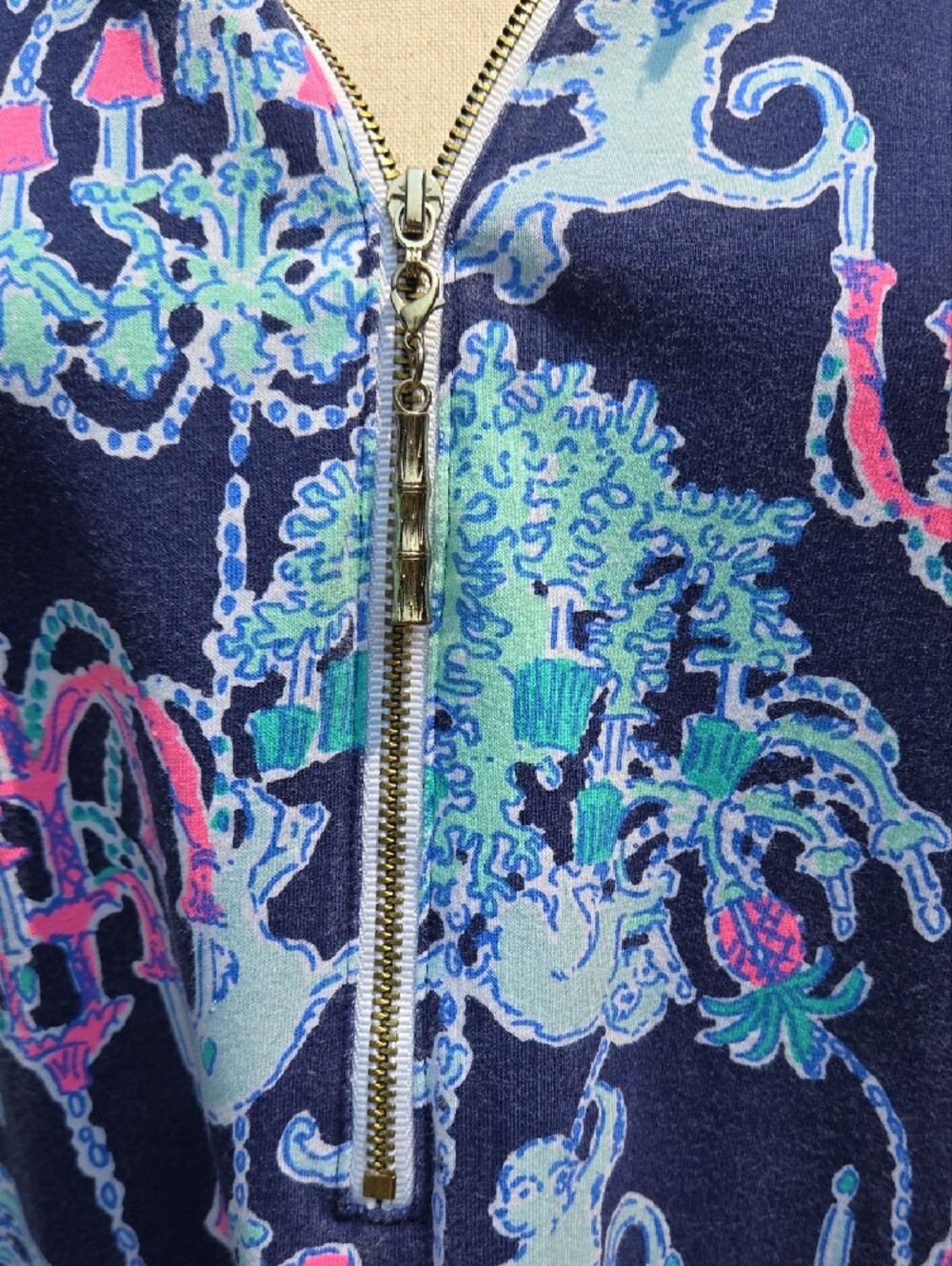 Lilly Pulitzer Navy Blue Printed Zip Tunic Dress with Pink & Aqua Accents - Picture 8 of 11